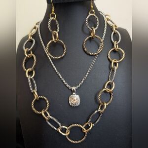#90. TRENDING! MIXED METALS!   Gold and Silver Necklaces and Earring Set